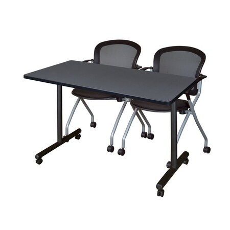 Kobe 48 x 24 in. Mobile T-Base Training Table- Grey, 2 Cadence Nesting Chairs MPN:MKTRCC4824GY23BK