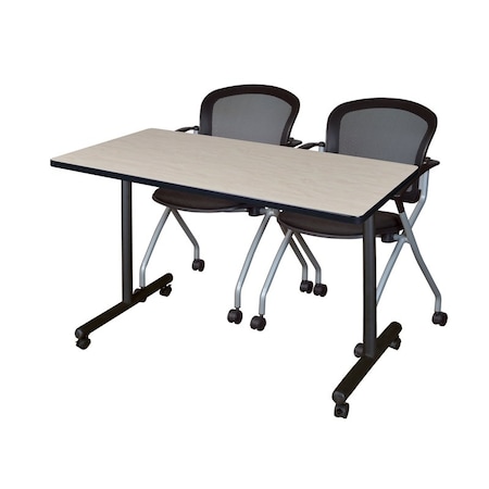 Kobe 48 x 24 in. Mobile T-Base Training Table- Maple, 2 Cadence Nesting Chairs MPN:MKTRCC4824PL23BK