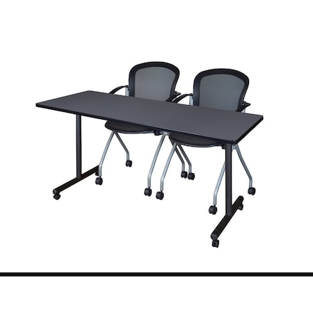 Kobe 60 x 24 in. Mobile T-Base Training Table- Grey, 2 Cadence Nesting Chairs MPN:MKTRCC6024GY23BK