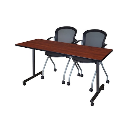Kobe 66 x 24 in. Mobile T-Base Training Table- Cherry, 2 Cadence Nesting Chairs MPN:MKTRCC6624CH23BK