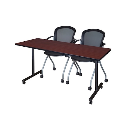 Kobe 66 x 24 in. Mobile T-Base Training Table- Mahogany, 2 Cadence Nesting Chairs MPN:MKTRCC6624MH23BK