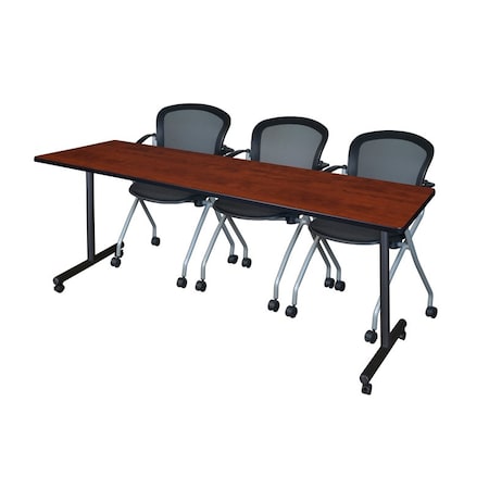Kobe 84 x 24 in. Mobile T-Base Training Table- Cherry, 2 Cadence Nesting Chairs MPN:MKTRCC8424CH23BK