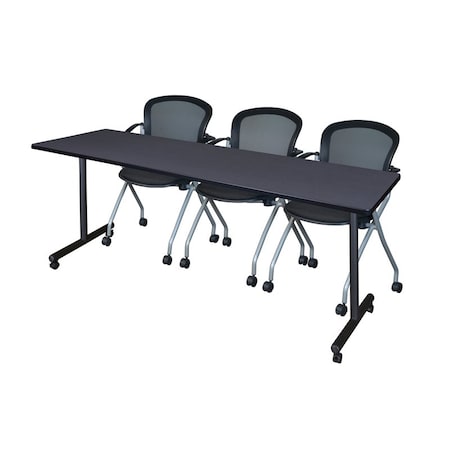 Kobe 84 x 24 in. Mobile T-Base Training Table- Grey, 2 Cadence Nesting Chairs MPN:MKTRCC8424GY23BK