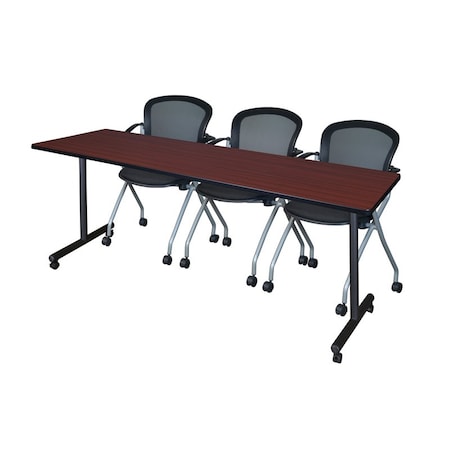 Kobe 84 x 24 in. Mobile T-Base Training Table- Mahogany, 2 Cadence Nesting Chairs MPN:MKTRCC8424MH23BK