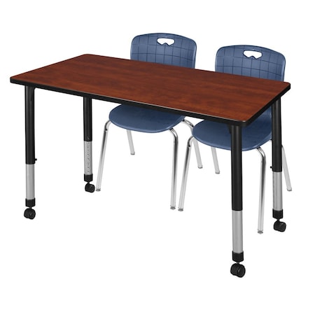 Kee 48 x 24 in. Mobile Adjustable Classroom Table- Cherry & 2 Andy 18 in. Stack Chairs- Blue MPN:MT4824CHAPCBK40NV