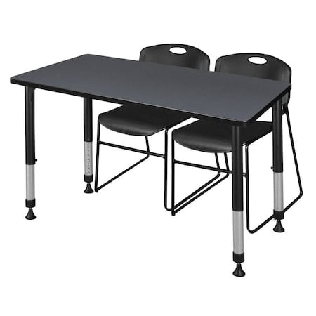 Kee 48 x 24 in. Adjustable Classroom Table- Grey & 2 Zeng Stack Chairs- Black MPN:MT4824GYAPBK44BK
