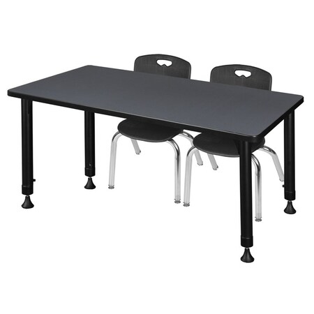 Regency Kee 48 x 24 in. Adjustable Classroom Table- Grey & 2 Andy 12 in. Stack Chairs- Black MPN:MT4824GYAPBK45BK