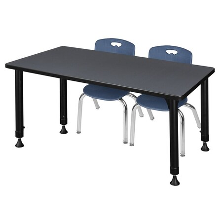 Kee 48 x 24 in. Adjustable Classroom Table- Grey & 2 Andy 12 in. Stack Chairs- Blue MPN:MT4824GYAPBK45NV