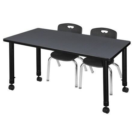 Kee 48 x 24 in. Mobile Adjustable Classroom Table- Grey & 2 Andy 12 in. Stack Chairs- Black MPN:MT4824GYAPCBK45BK