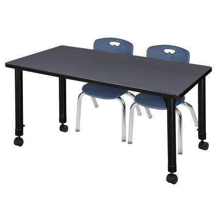 Kee 48 x 24 in. Mobile Adjustable Classroom Table- Grey & 2 Andy 12 in. Stack Chairs- Blue MPN:MT4824GYAPCBK45NV