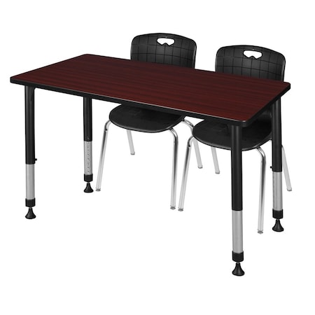 Kee 48 x 24 in. Adjustable Classroom Table- Mahogany & 2 Andy 18 in. Stack Chairs- Black MPN:MT4824MHAPBK40BK