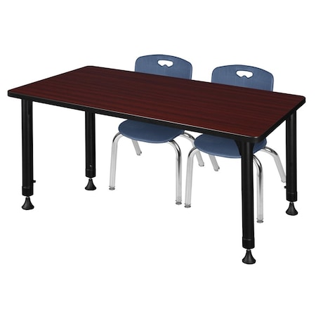 Kee 48 x 24 in. Adjustable Classroom Table- Mahogany & 2 Andy 12 in. Stack Chairs- Blue MPN:MT4824MHAPBK45NV