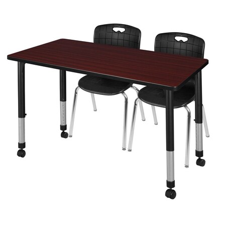 Kee 48 x 24 in. Mobile Adjustable Classroom Table- Mahogany & 2 Andy 18 in. Stack Chairs- Black MPN:MT4824MHAPCBK40BK