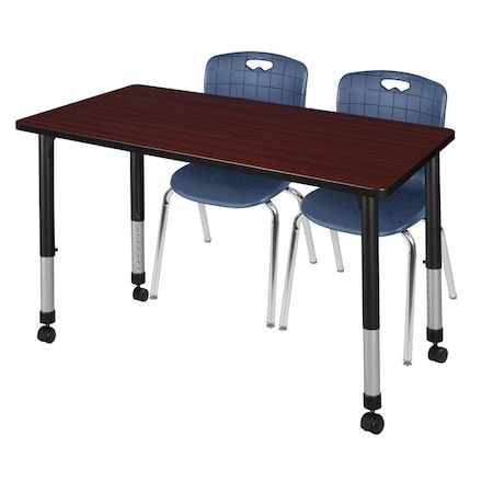 Kee 48 x 24 in. Mobile Adjustable Classroom Table- Mahogany & 2 Andy 18 in. Stack Chairs- Blue MPN:MT4824MHAPCBK40NV