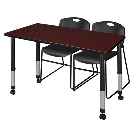 Kee 48 x 24 in. Mobile Adjustable Classroom Table- Mahogany & 2 Zeng Stack Chairs- Black MPN:MT4824MHAPCBK44BK