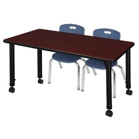 Kee 48 x 24 in. Mobile Adjustable Classroom Table- Mahogany & 2 Andy 12 in. Stack Chairs- Blue MPN:MT4824MHAPCBK45NV