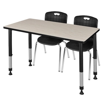 Kee 48 x 24 in. Adjustable Classroom Table- Maple & 2 Andy 18 in. Stack Chairs- Black MPN:MT4824PLAPBK40BK