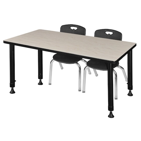 Kee 48 x 24 in. Adjustable Classroom Table- Maple & 2 Andy 12 in. Stack Chairs- Black MPN:MT4824PLAPBK45BK