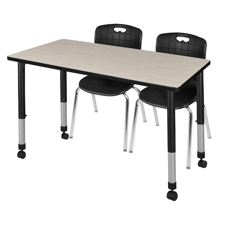 Kee 48 x 24 in. Mobile Adjustable Classroom Table- Maple & 2 Andy 18 in. Stack Chairs- Black MPN:MT4824PLAPCBK40BK