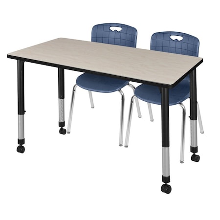 Kee 48 x 24 in. Mobile Adjustable Classroom Table- Maple & 2 Andy 18 in. Stack Chairs- Blue MPN:MT4824PLAPCBK40NV