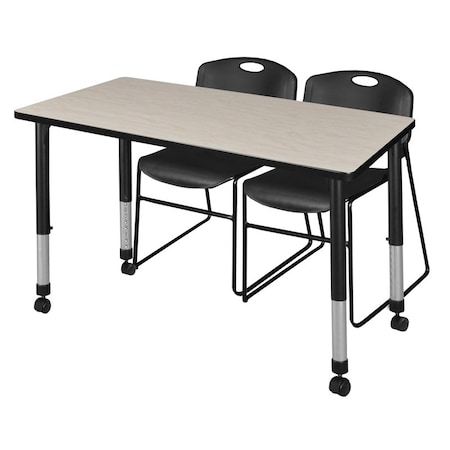 Kee 48 x 24 in. Mobile Adjustable Classroom Table- Maple & 2 Zeng Stack Chairs- Black MPN:MT4824PLAPCBK44BK