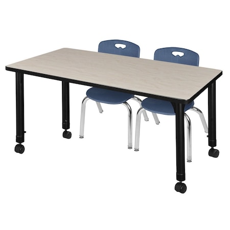Kee 48 x 24 in. Mobile Adjustable Classroom Table- Maple & 2 Andy 12 in. Stack Chairs- Blue MPN:MT4824PLAPCBK45NV