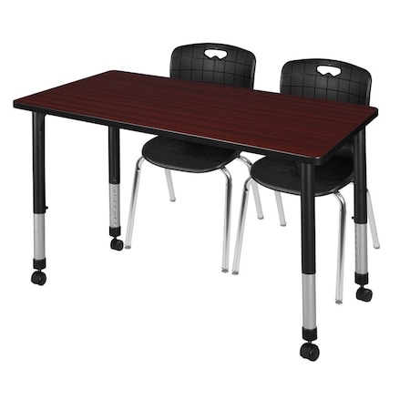 Tables > Height Adjustable > Rectangular Mobile Table & Chair Sets, 48 W, 30 L, 23-34 H, Mahogany MPN:MT4830MHAPCBK40BK