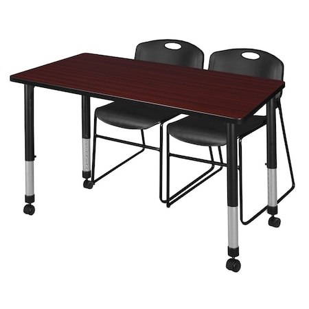 Tables > Height Adjustable > Rectangular Mobile Table & Chair Sets, 48 W, 30 L, 23-34 H, Mahogany MPN:MT4830MHAPCBK44BK