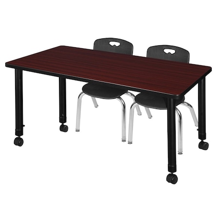 Tables > Height Adjustable > Rectangular Mobile Table & Chair Sets, 48 W, 30 L, 23-34 H, Mahogany MPN:MT4830MHAPCBK45BK