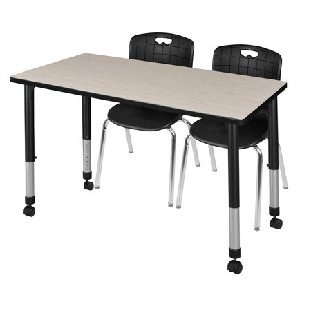 Tables > Height Adjustable > Rectangular Mobile Table & Chair Sets, 48 W, 30 L, 23-34 H, Maple MPN:MT4830PLAPCBK40BK