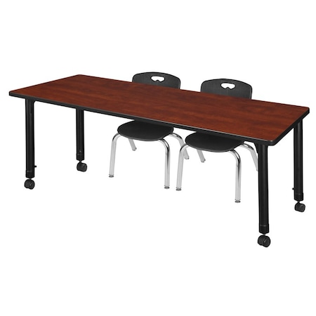 Tables > Height Adjustable > Rectangular Mobile Table & Chair Sets, 66 W, 24 L, 23-34 H, Cherry MPN:MT6624CHAPCBK45BK