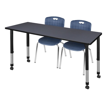 Tables > Height Adjustable > Rectangular Mobile Table & Chair Sets, 66 W, 24 L, 23-34 H, Grey MPN:MT6624GYAPCBK40NV
