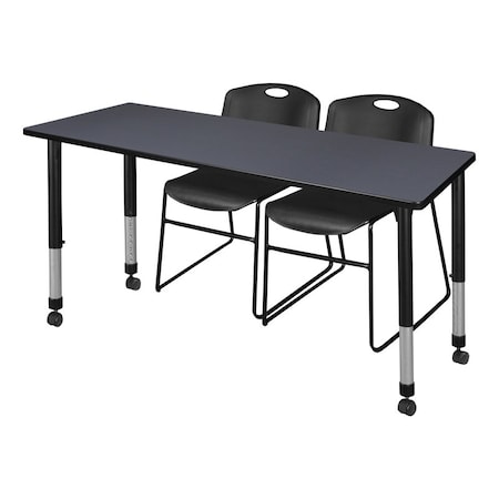 Tables > Height Adjustable > Rectangular Mobile Table & Chair Sets, 66 W, 24 L, 23-34 H, Grey MPN:MT6624GYAPCBK44BK