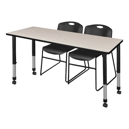 Tables > Height Adjustable > Rectangular Mobile Table & Chair Sets, 66 W, 24 L, 23-34 H, Maple MPN:MT6624PLAPCBK44BK