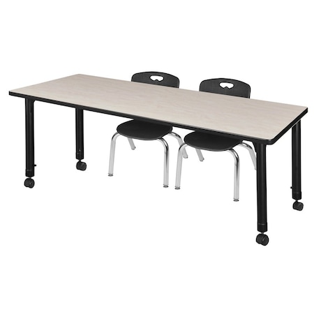 Tables > Height Adjustable > Rectangular Mobile Table & Chair Sets, 66 W, 24 L, 23-34 H, Maple MPN:MT6624PLAPCBK45BK