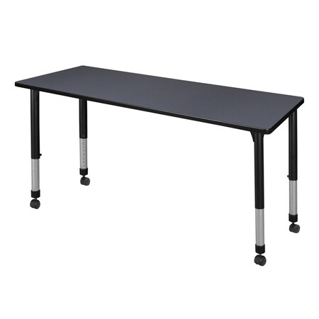 Rectangular Mobile Tables, 72 W, 24 L, 23-34 H, Wood, Metal, Grey MPN:MT7224GYAPCBK