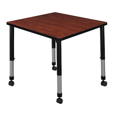 Square Mobile Tables, 30 W, 30 L, 23-34 H, Wood, Metal, Cherry MPN:TB3030CHAPCBK