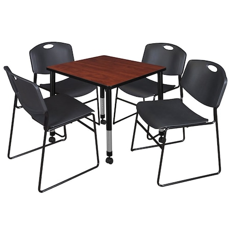 Tables > Height Adjustable > Square Mobile Table & Chair Sets, 30 W, 30 L, 23-34 H, Cherry MPN:TB3030CHAPCBK44BK