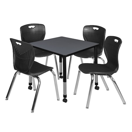 Tables > Height Adjustable > Square Mobile Table & Chair Sets, 30 W, 30 L, 23-34 H, Grey MPN:TB3030GYAPCBK40BK