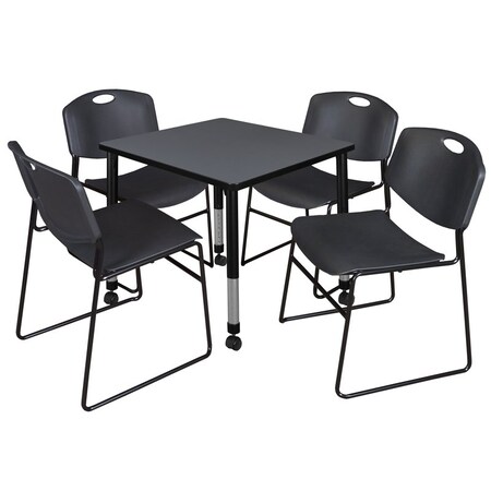 Tables > Height Adjustable > Square Mobile Table & Chair Sets, 30 W, 30 L, 23-34 H, Grey MPN:TB3030GYAPCBK44BK