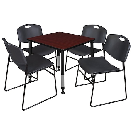 Tables > Height Adjustable > Square Table & Chair Sets, 30 W, 30 L, 23-37 H, Mahogany MPN:TB3030MHAPBK44BK