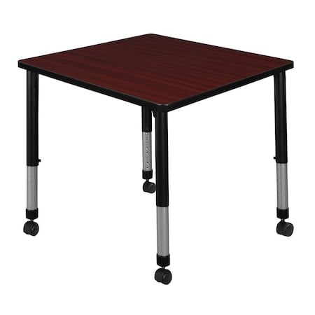 Square Mobile Tables, 30 W, 30 L, 23-34 H, Wood, Metal, Mahogany MPN:TB3030MHAPCBK