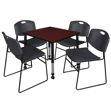 Tables > Height Adjustable > Square Mobile Table & Chair Sets, 30 W, 30 L, 23-34 H, Mahogany MPN:TB3030MHAPCBK44BK
