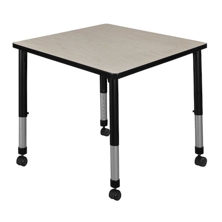 Square Mobile Tables, 30 W, 30 L, 23-34 H, Wood, Metal, Maple MPN:TB3030PLAPCBK