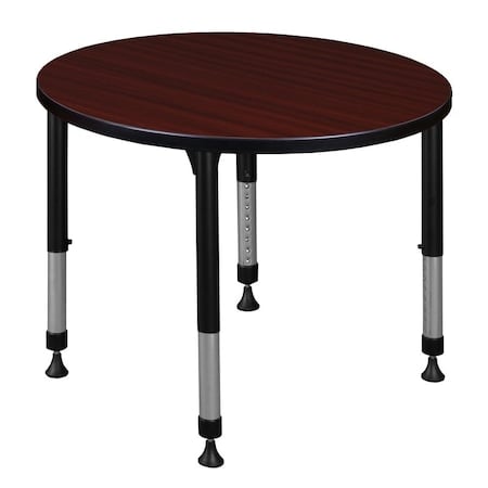 Round Classroom Tables, 30 W, 30 L, 23-34 H, Wood, Metal, Mahogany MPN:TB30RNDMHAPBK