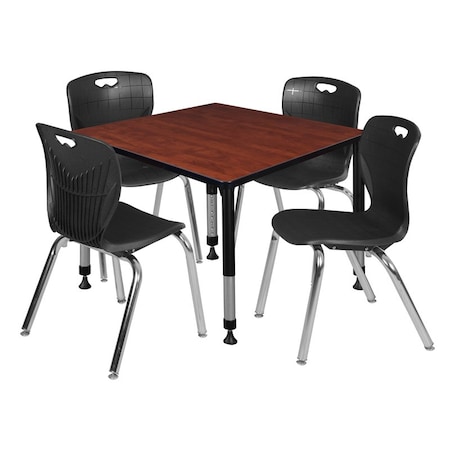 Tables > Height Adjustable > Square Table & Chair Sets, 30 W, 30 L, 23-35 H, Cherry MPN:TB3636CHAPBK40BK