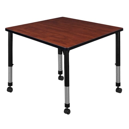 Square Mobile Tables, 36 W, 36 L, 23-34 H, Wood, Metal, Cherry MPN:TB3636CHAPCBK