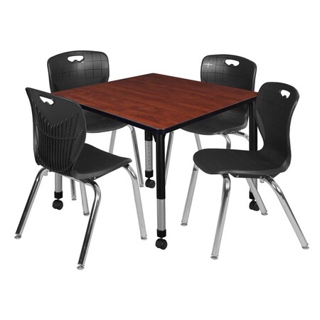 Tables > Height Adjustable > Square Mobile Table & Chair Sets, 36 W, 36 L, 23-34 H, Cherry MPN:TB3636CHAPCBK40BK