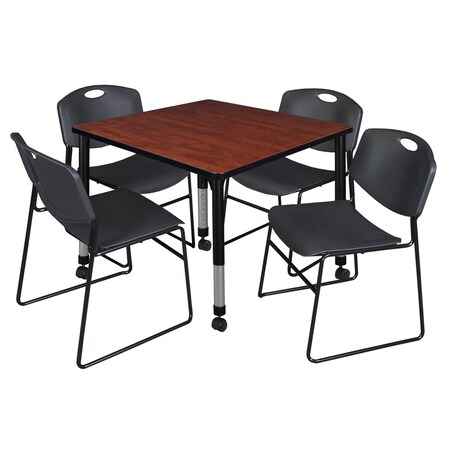Tables > Height Adjustable > Square Mobile Table & Chair Sets, 36 W, 36 L, 23-34 H, Cherry MPN:TB3636CHAPCBK44BK