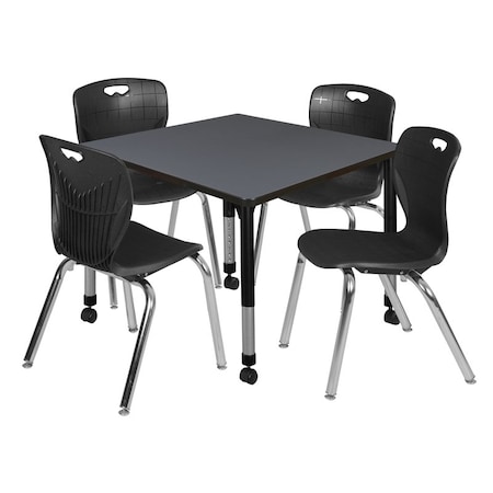 Tables > Height Adjustable > Square Mobile Table & Chair Sets, 36 W, 36 L, 23-34 H, Grey MPN:TB3636GYAPCBK40BK